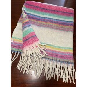 Free People Striped Throw Blanket Boho Fringe 60 X 50 Cozy Western Pastel